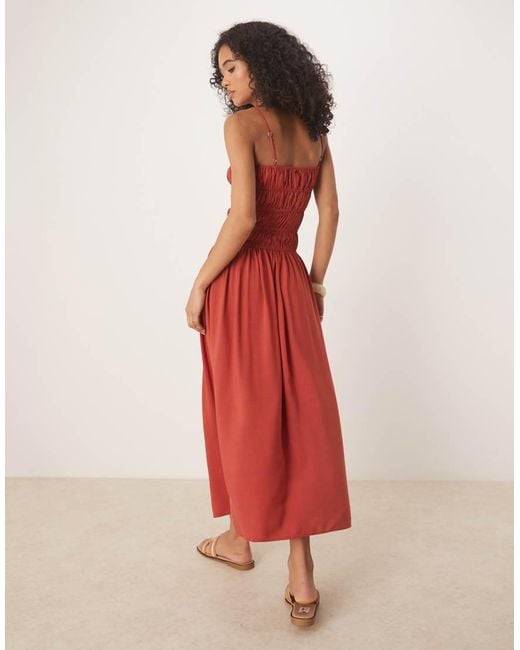 ASOS Linen Blend Shirred Maxi Dress