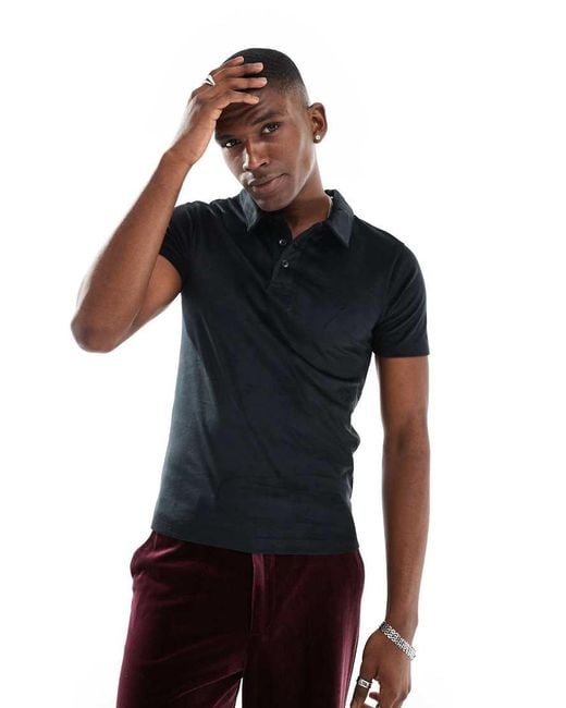 ASOS Black Muscle Fit Polo for men