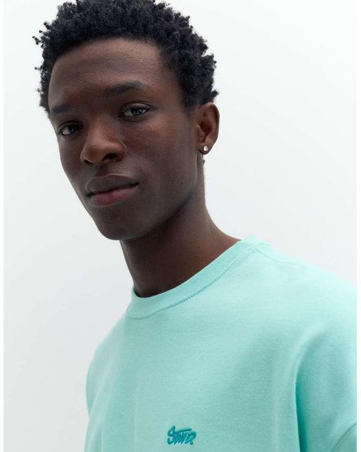 Pull&Bear Blue Stwd Logo Boxy Oversized T-shirt for men
