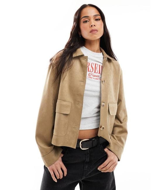 Veste imitation daim - sable Stradivarius en coloris Blue