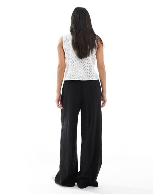 Vero Moda Black Linen Touch Wide Leg Trousers