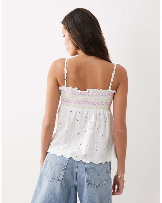 ASOS White Shirred Detail Embroidered Broderie Cami Vest
