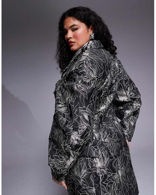 ASOS Gray Curve Jacquard Sculpted Blazer