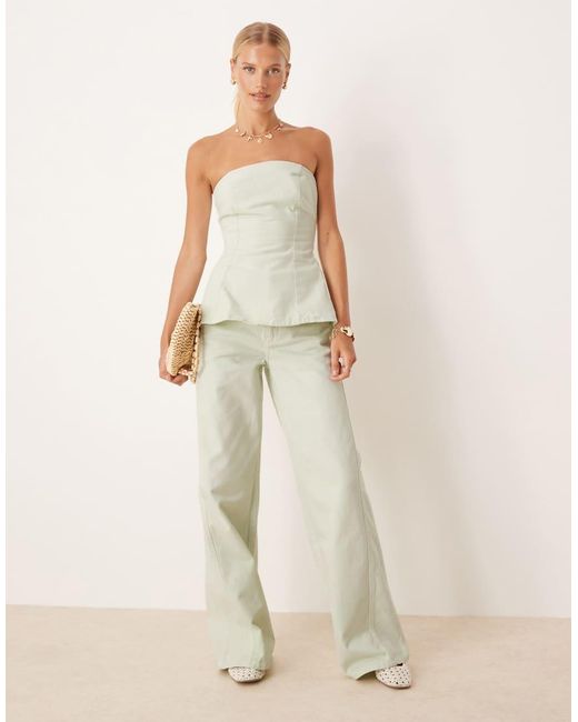 Mango Natural Denim Bandeau Soft Peplum Silhouette Co-ord With Side Zip