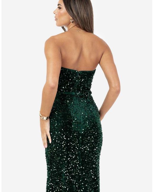 Maya Green Embellished Velvet Bandeau Maxi Dress