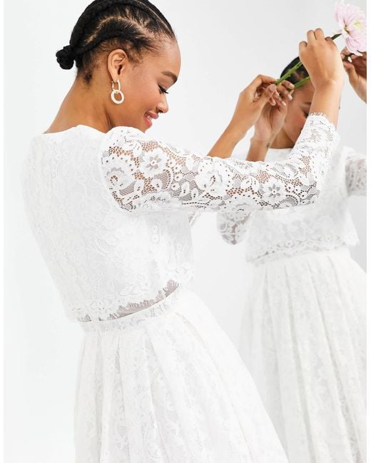 ASOS Asos Edition Kate Crop Top Lace Midi Wedding Dress-white | Lyst  Australia