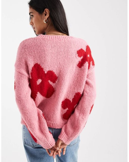 ONLY Red Flowers Details Knitted Jumper