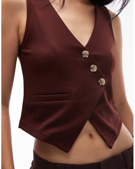 ASOS Red Jersey Twill Asymmetric Waistcoat Top