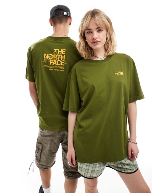 T-shirt oversize avec imprimé dessin montagne au dos - kaki The North Face en coloris Green