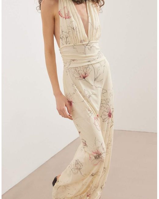NA-KD Natural Halterneck Tie Maxi Dress