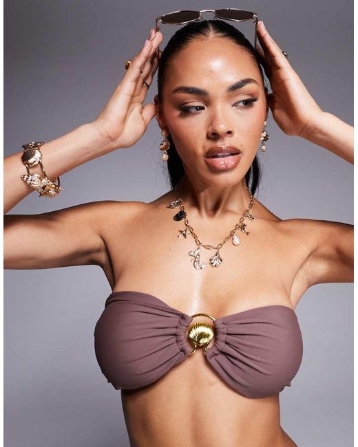 Missy Empire Brown Bandeau Metal Trim Bikini Top Co-Ord