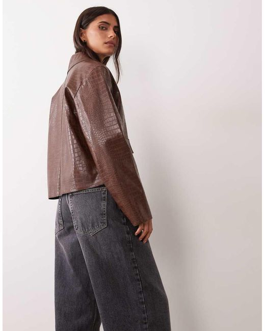 Mango Brown Faux Croc Leather Jacket