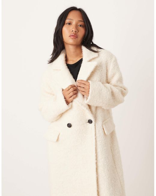 ASOS Natural Asos Design Petite Wool Rich Textured Oversized Dad Coat