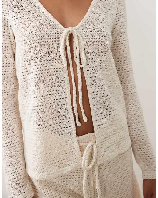 Vila Natural Tie Front Crochet Cardigan Co-ord