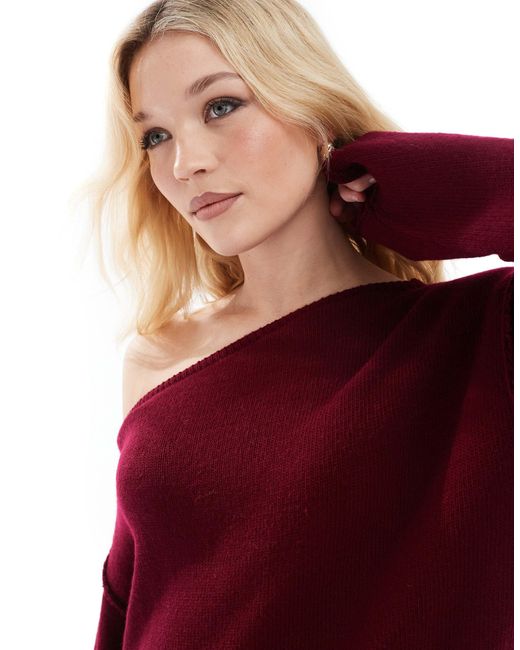 Robe courte ample en maille à épaules dénudées - bordeaux Miss Selfridge en coloris Red
