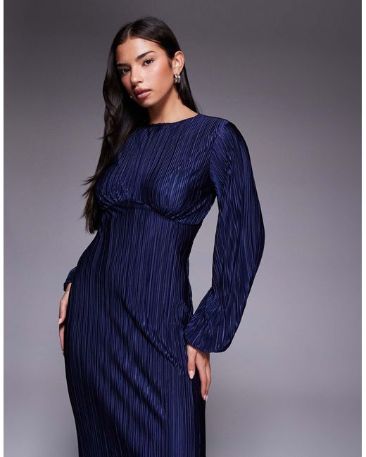 Robe longue plissée à manches longues et bouffantes ASOS en coloris Blue