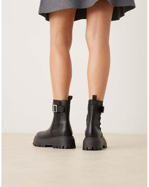 ASOS Black Astrid Chunky Chelsea Boots With Buckles