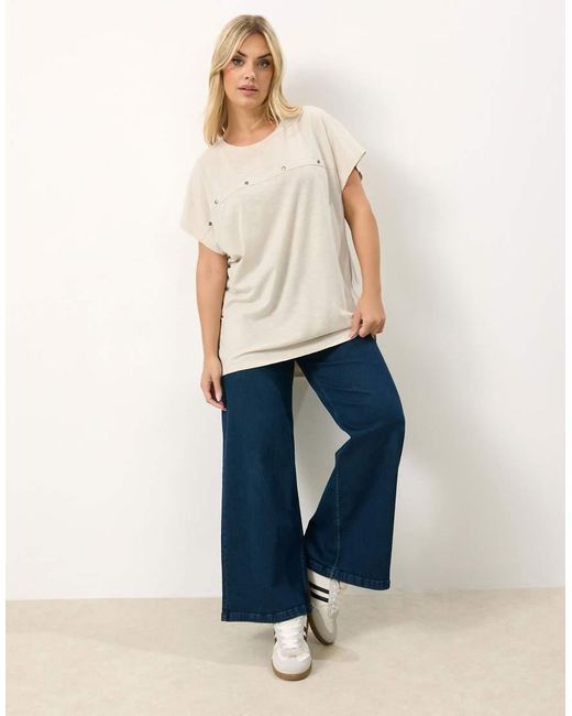 Yours Clothing White Stud Grown On Sleeve T-Shirt