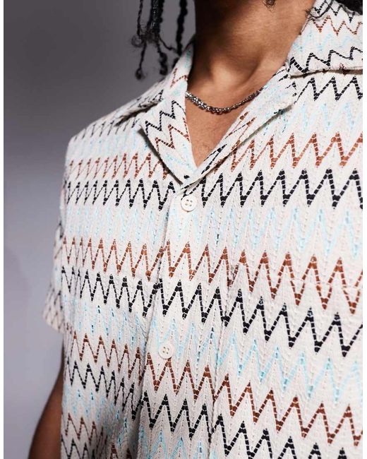Camicia Da Spiaggia A Maniche Corte A Righe A Zig Zag di South Beach in Gray da Uomo