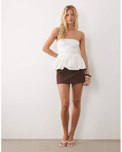 ASOS White Ruched Peplum Bandeau Top With Back Cutout