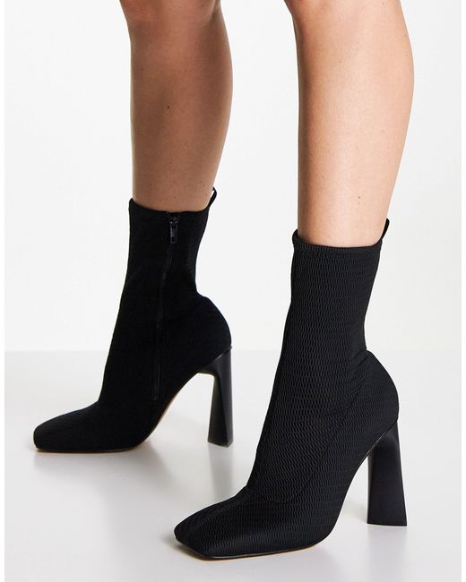 ASOS Eddie High-heeled Square Toe Knitted Boots in Black | Lyst UK