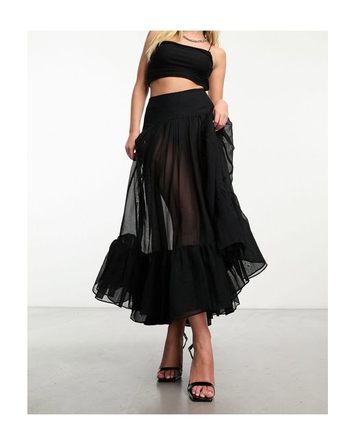 & Other Stories Black Full Maxi Skirt With Tiered Hem