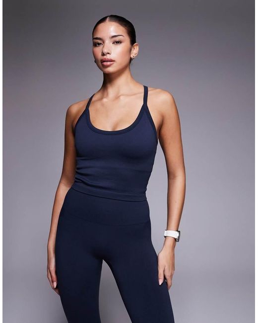 4505 Blue Sculpting Seamless Tank Top With Inner Bra And Adjustable Straps