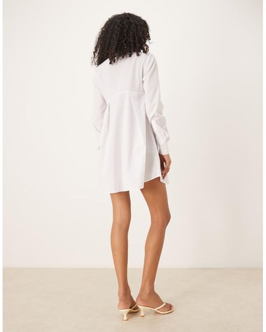 ASOS White Ruched Bust Detail Shirt Mini Dress
