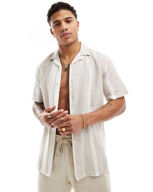Only & Sons White Revere Collar Linen Mix Shirt for men