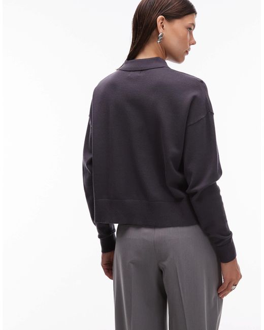 ASOS Blue Knitted Structured Rugby Top