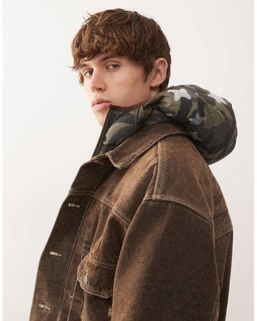 Aape By A Bathing Ape Brown Aape By A Bathing Ape Denim Jacket With Camo Padded Hood for men