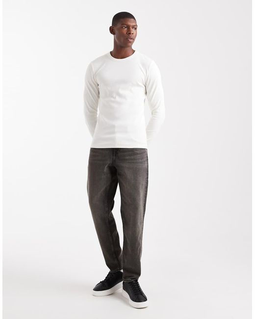 New Look White Long Sleeve Muscle Fit Ribbed T-shirt for men