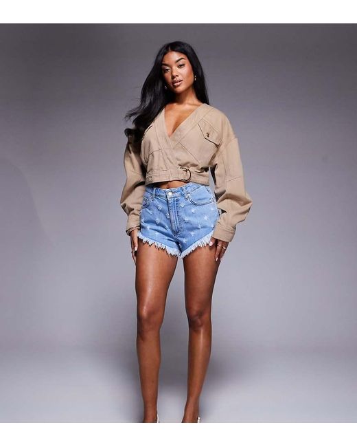 ASOS Blue Asos X The Sourced Collection Distressed Micro Denim Shorts