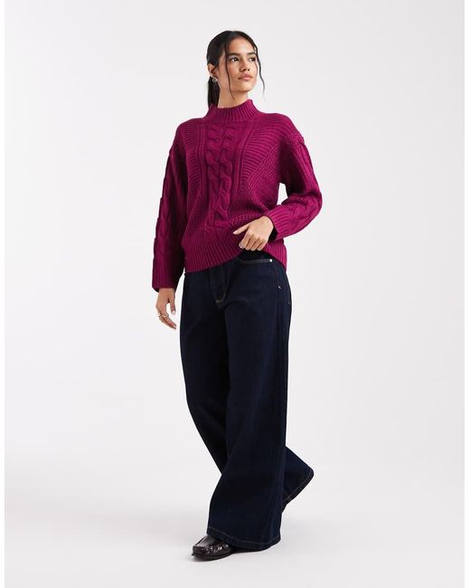 Wednesday's Girl Red Wednesdays Girl Cable Knit High Neck Jumper