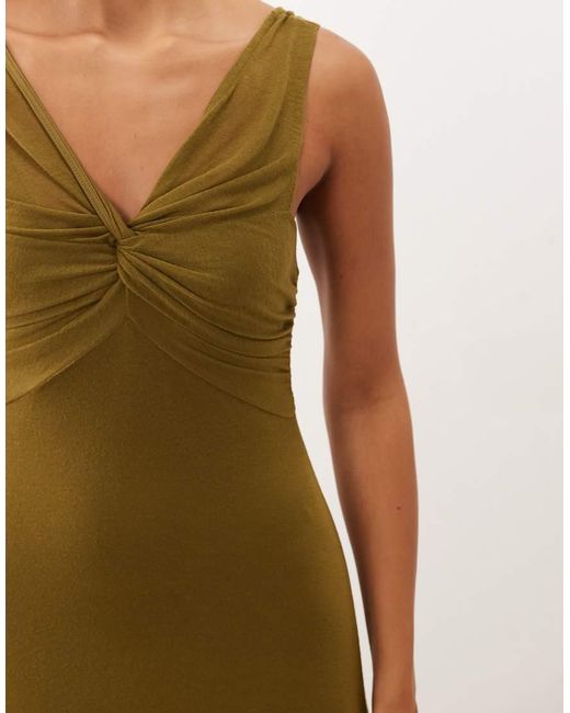 ASOS Natural Soft Semi Sheer Column Maxi Dress With Twist Bust Detail