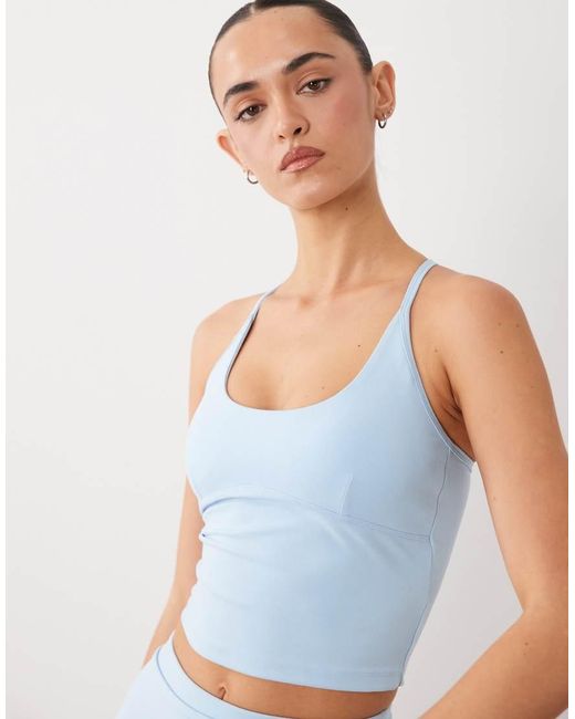 4505 Blue Scoop Neck Vest With Inner Bra And Adjustable Straps