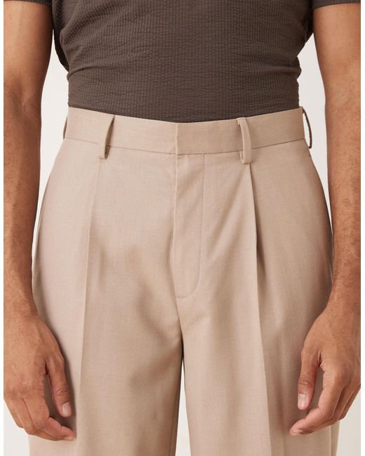 ASOS Natural Smart Oversized Tapered Trousers With Front Pleat for men