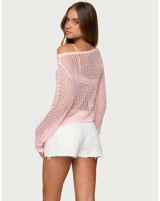 Edikted Pink Inara Off Shoulder Crochet Top
