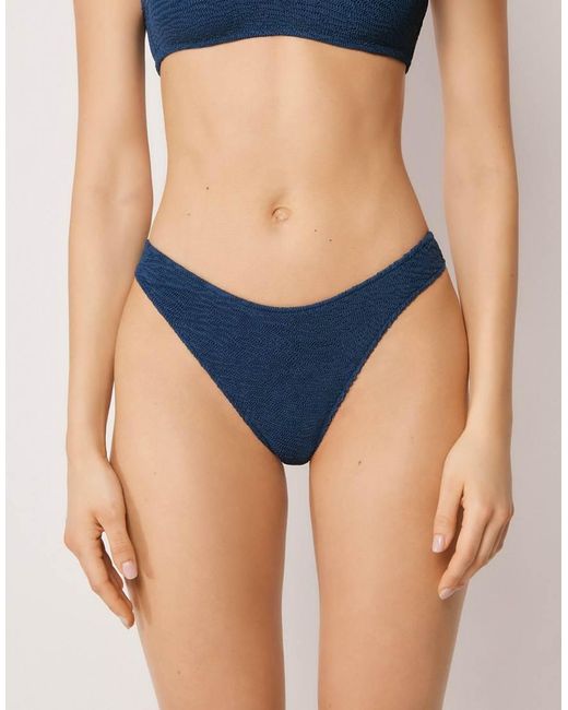 Calzedonia Blue Brazilian Bikini Bottoms Crinkle Waves