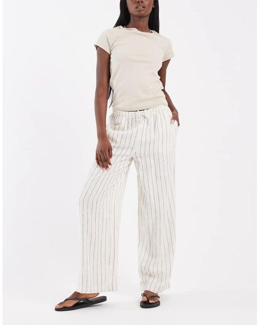 River Island Natural Linen Look Stripe Wide Leg Trousers