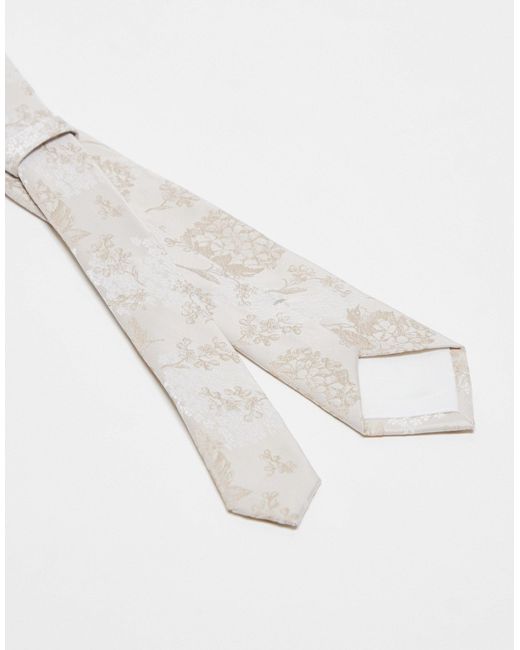 ASOS White Slim Tie With Floral Pattern for men