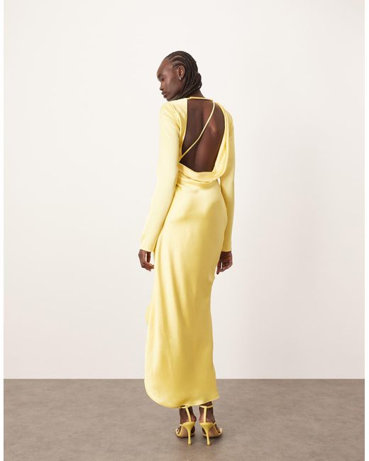 ARRANGE Natural Sleek Satin Drape Maxi Dress With Open Back