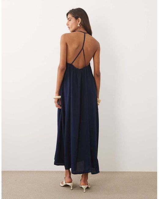 Mango Blue Strappy Flowy Maxi Dress