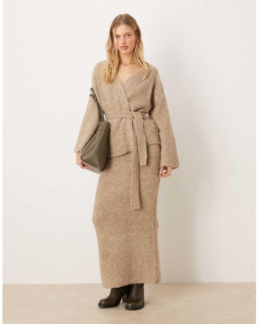 Y.A.S Natural Premium Textured Wrap Front Knitted Cardigan Co-ord