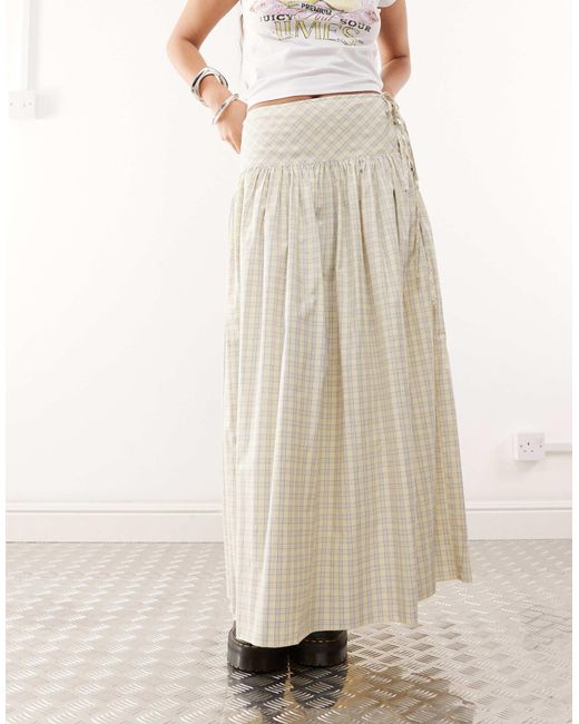 Collusion Natural Drop Waist Print Maxi Skirt