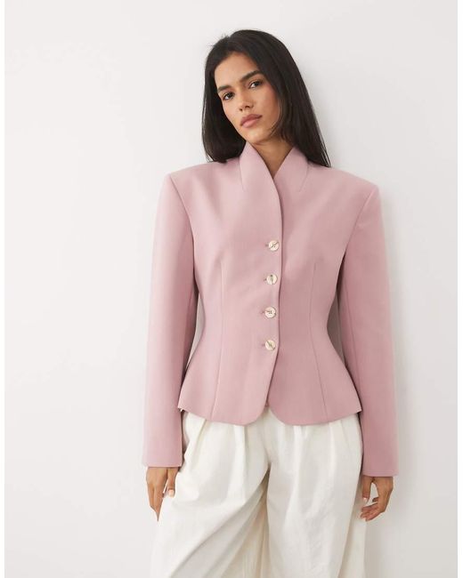 Miss Selfridge Pink Cropped Collarless Blazer