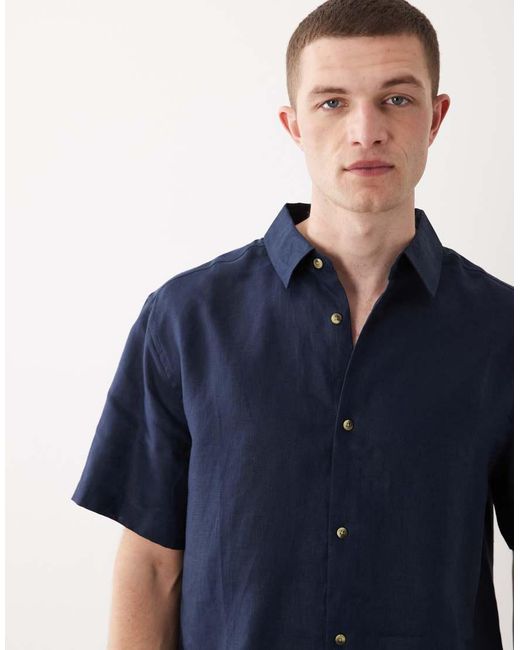 ASOS Blue 100% Linen Relaxed Shirt for men