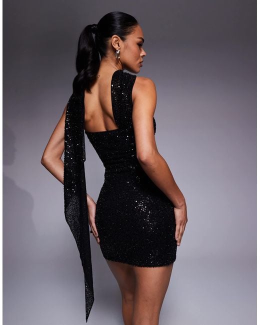 oh polly black glitter dress Interstella Sequin Long Sleeve Mini Dress Black