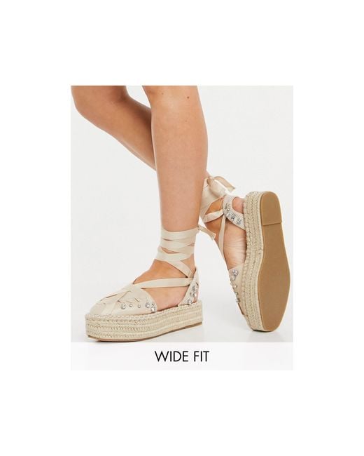 ASOS Wide Fit Jersey Flatform Espadrilles With Ankle Tie in