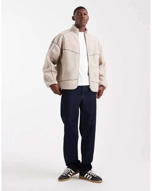 Only & Sons Natural Full Zip High Neck Contrast Stitch Fleece for men